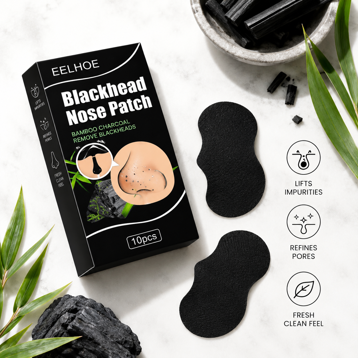 10-Piece Bamboo Charcoal Nose Pore Strips